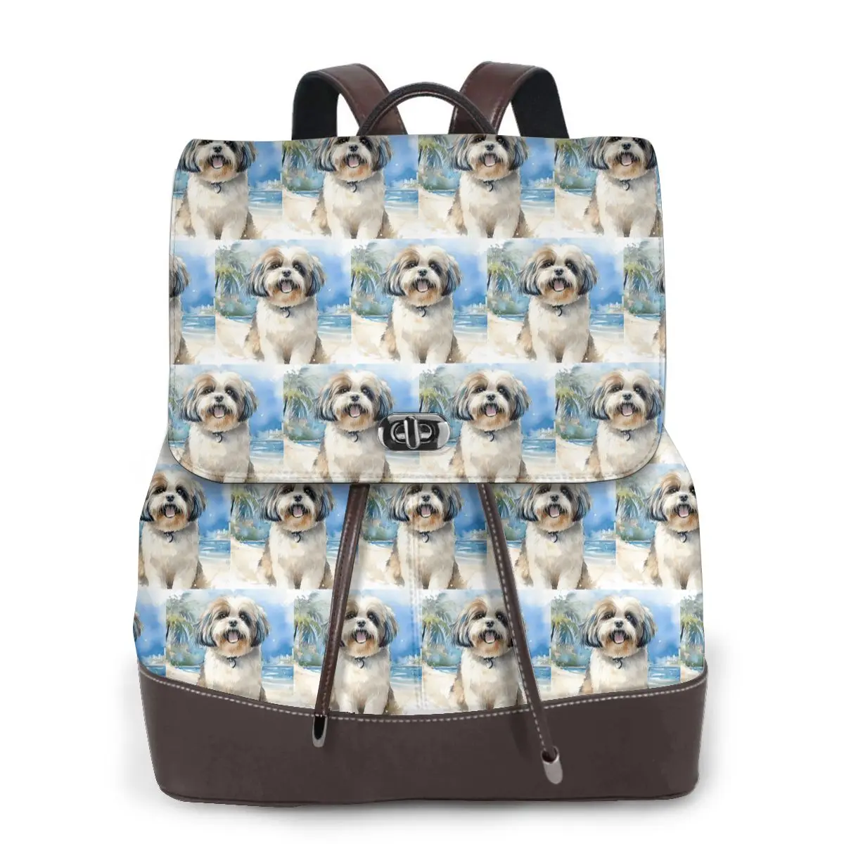 Shih Tzu On The Beach Bookbag School Student Bags Hiking Travel Daypack for Women Fashion Derma Backpack