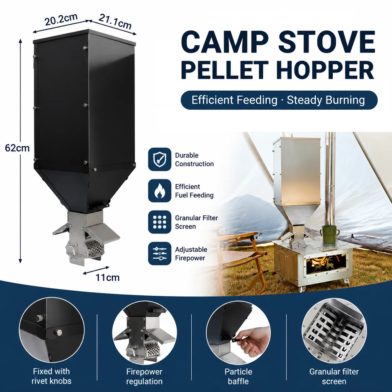 

Portable Camping Firewood Stove Stainless Steel Pellet Burner High-capacity Heater for Travel Picnic Outdoor Kitchen Accessories