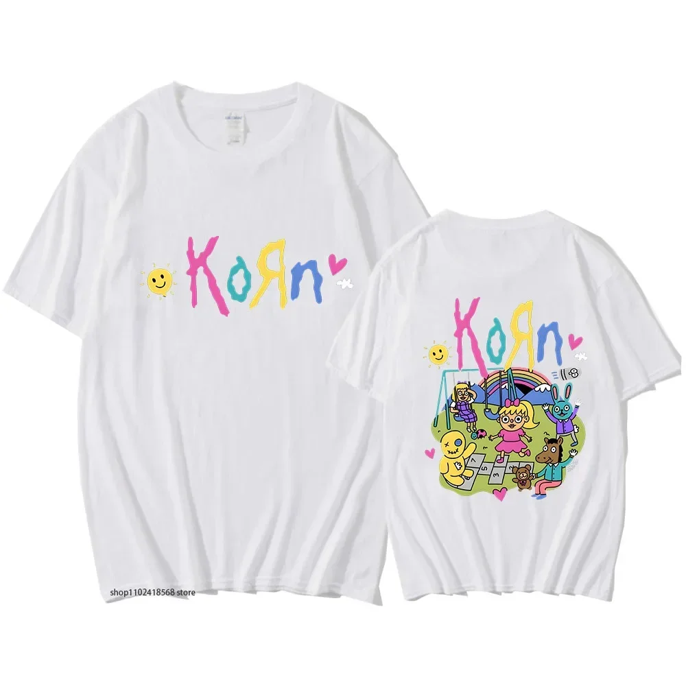 Korn T-shirt 100% Cotton Mens K-O-R-N Hip Hop Tee-shirt Short Sleeve Casual O-neck Tshirt Unisex Shirts Man Music Band Fans Tees