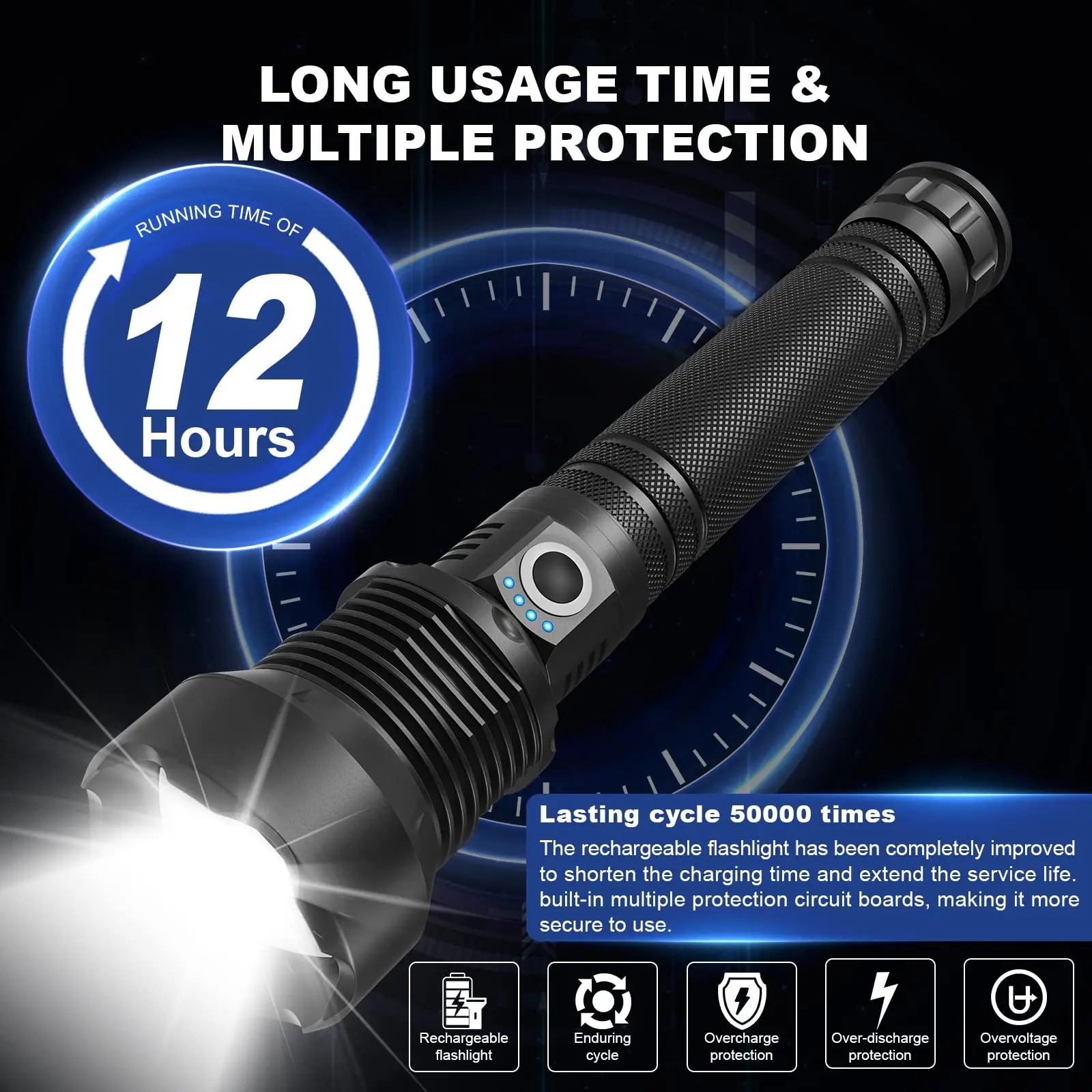 150000 High Lumens Led Flashlights Rechargeable Super Bright 5 Modes Waterproof Handheld Powerful Flash Light for Emergencies