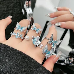 Exquisite Ice Blue Butterfly Open Ring, Fashionable Women's Simple Style Jewelry Party Cocktail Party Accessories