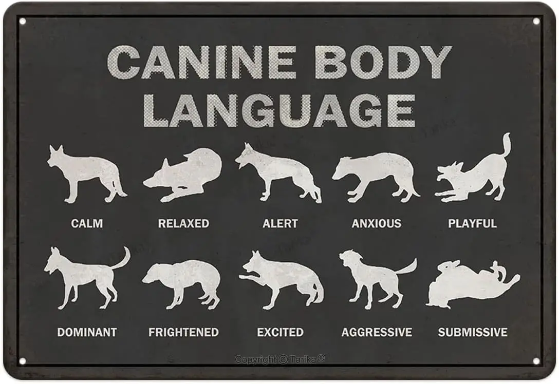 Canine Body Language Funny Novelty Metal Sign Retro Wall Decor for Home Gate Garden Bar Restaurant Cafe Office Store Pub Club Vi