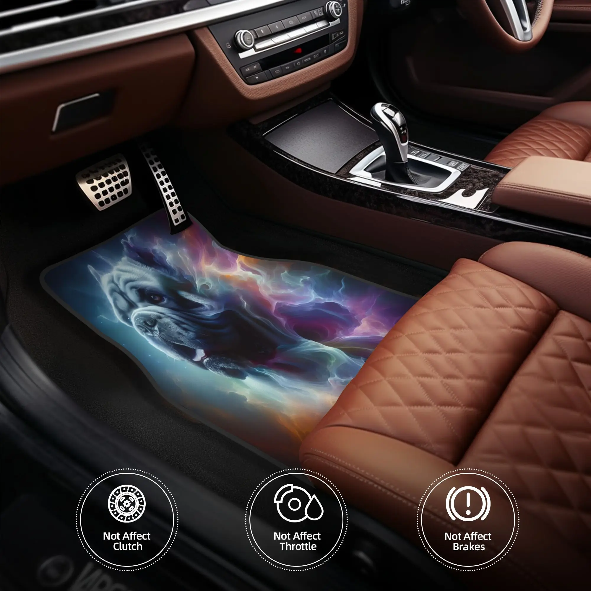 French Mastiff Dreams In Spectral Hues Four Piece Set Of Crystal Velvet Car Floor Mats, Vehicle Interior Mats, Decorative Mats,