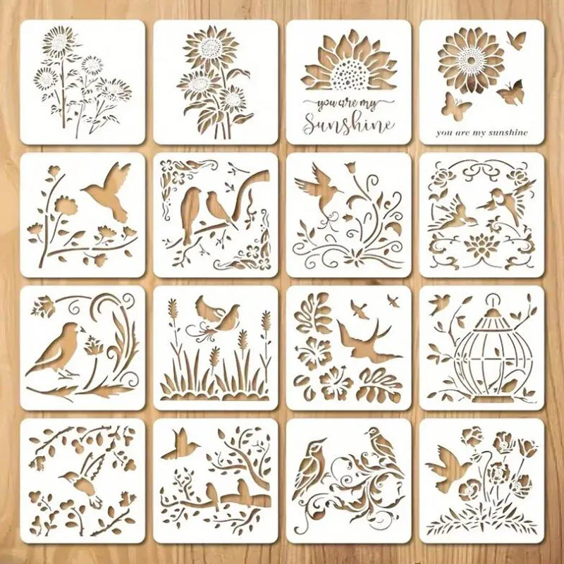 16pcs Flower Butterfly Painting Template DIY Craft Layering Stencils Painting Scrapbook Stamping Embossing Album Card Decorative