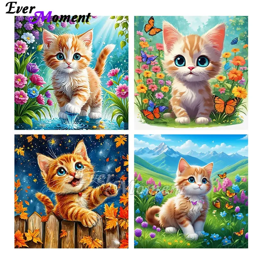 

Ever Moment AB сказочная пыль алмазная живопись милый кот с цветами аксессуары для дома новый тренд вышивка ручная работа дети ASF2828