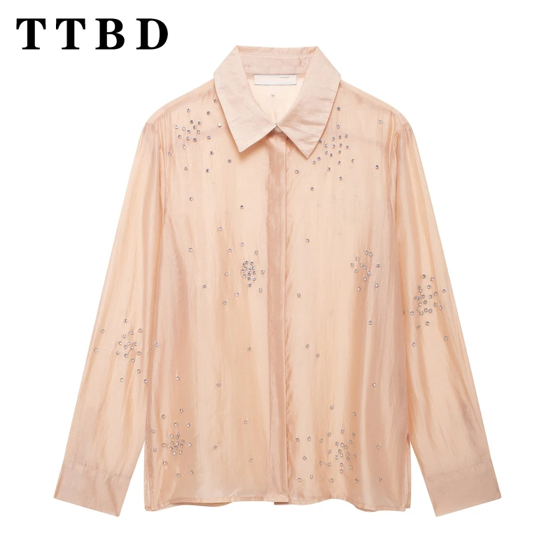 

TTBD 2024 New Autumn Women's Casual Long Sleeve Button Up Blouse ladies chic Loose Thin Shirt Fashion Office Work Top