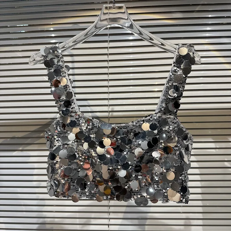 2026 Summer New Fashion Show Style Performance Full of sequined Top Hollow Design Nightclub Hot Girl Strap Vest Female