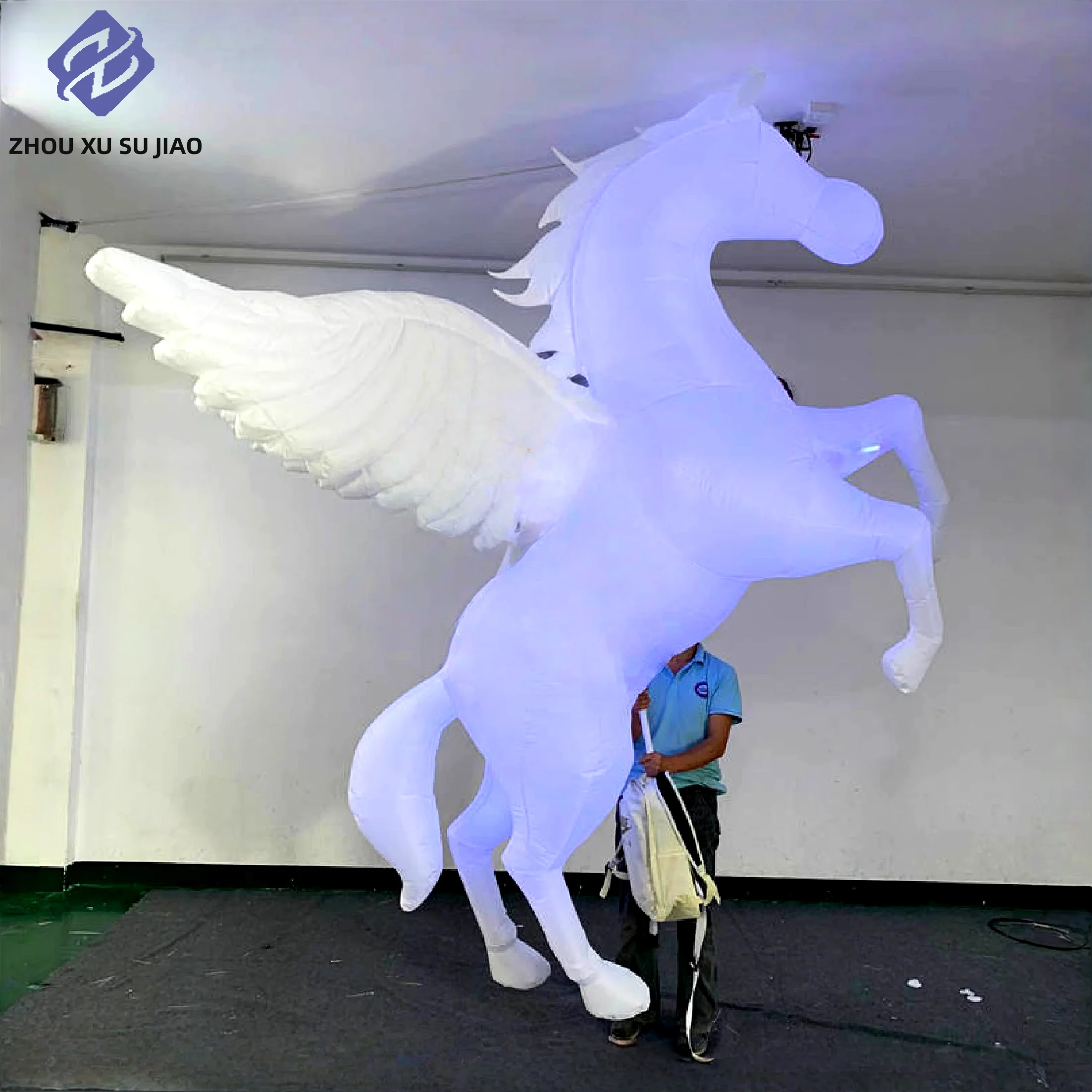 Giant human-backed inflatable white horse, standing anime mascot costumes, LED lighting, party advertising accessories