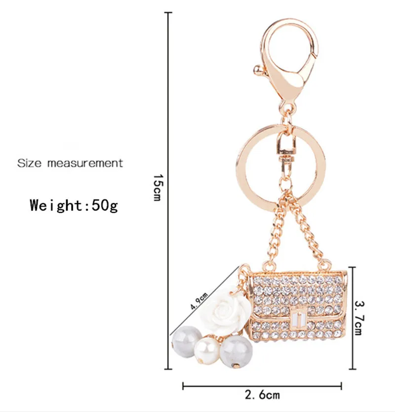 Creative Pearl Rhinestone Keyrings Handbag Design Key Chain Car Key Ring Women\'s Bag Charm Pendant Fashion Keychains Trinket