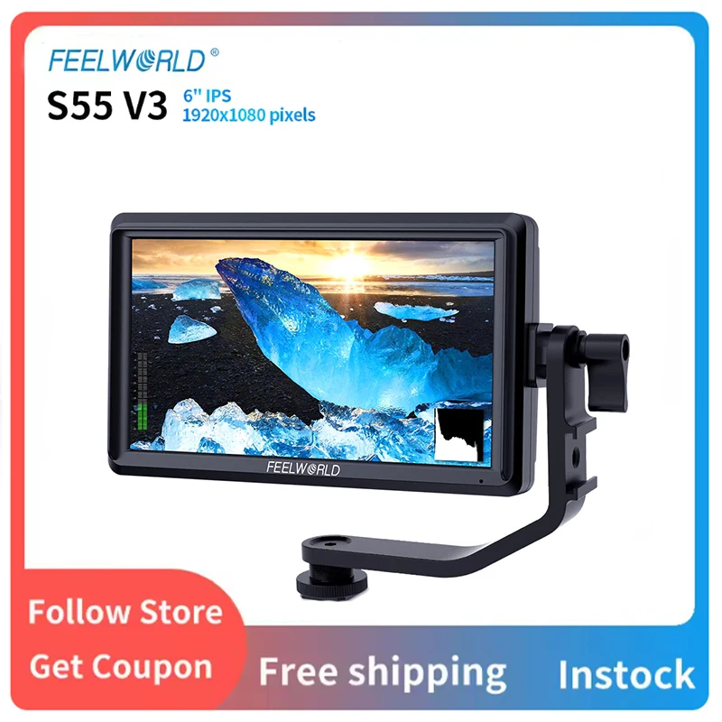 

FEELWORLD S55 V3 6-дюймовый монитор для камеры DSLR, видео-монитор IPS 1920x1152, 4K, HDMI-совместимый, выход DC, с 3D LUT