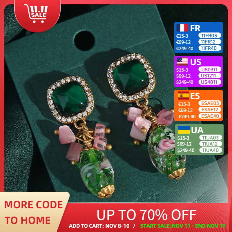 

Vintage Green Square Glaze Drop Earrings Nature Stone Pink Bowknot Fashion Luxury Jewelry Quality Designer Trendy 2025 Unique