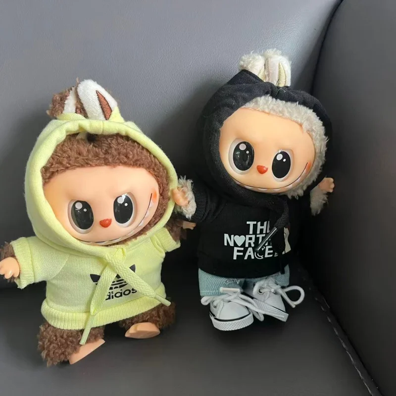 Pour Labubu vêtements poupée V1 V2 V3 tenues noir blanc à capuche avec short à revers chaussure diverses couleurs poupée bricolage accessoires Options