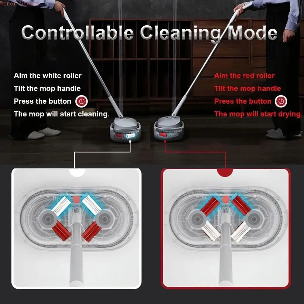 

Cordless Electric Spin Mop Power Mop with 4 Floor Scrubber Pads/Automatic Cleaning Bucket/Water Sprayer,Lightweight