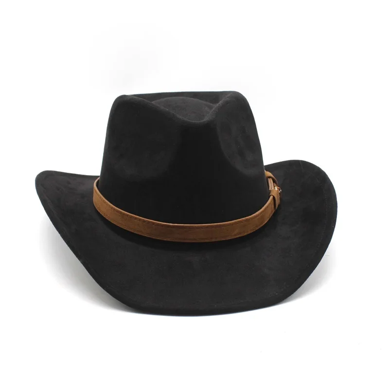 Combhasaki – chapeau de Cowboy en feutre pour femmes et hommes, unisexe, Vintage, rétro, doux, à large bord, Chamois, chapeau occidental avec ceinture pour fête