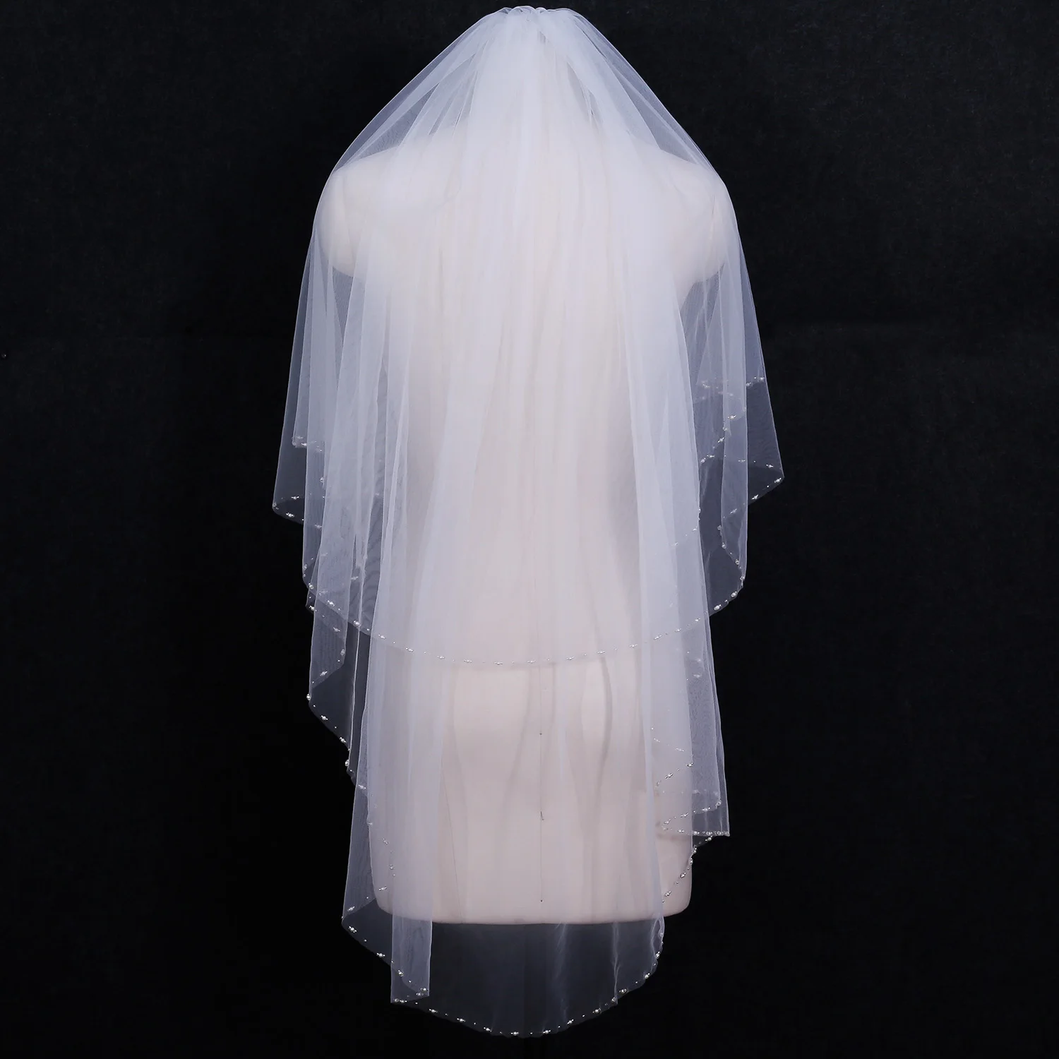 Nzuk 2 Tier Bridal Veils Kralen Bruiloft Sluier Korte Met Parel Rand Super Zachte Bruid Te Sluier Showedding Jurk accessoires