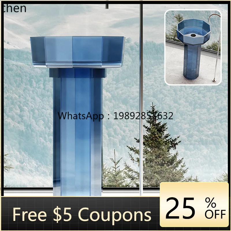 BB  Transparent Resin Column Basin Washbasin Hotel Floor Standing Column Wash Basin