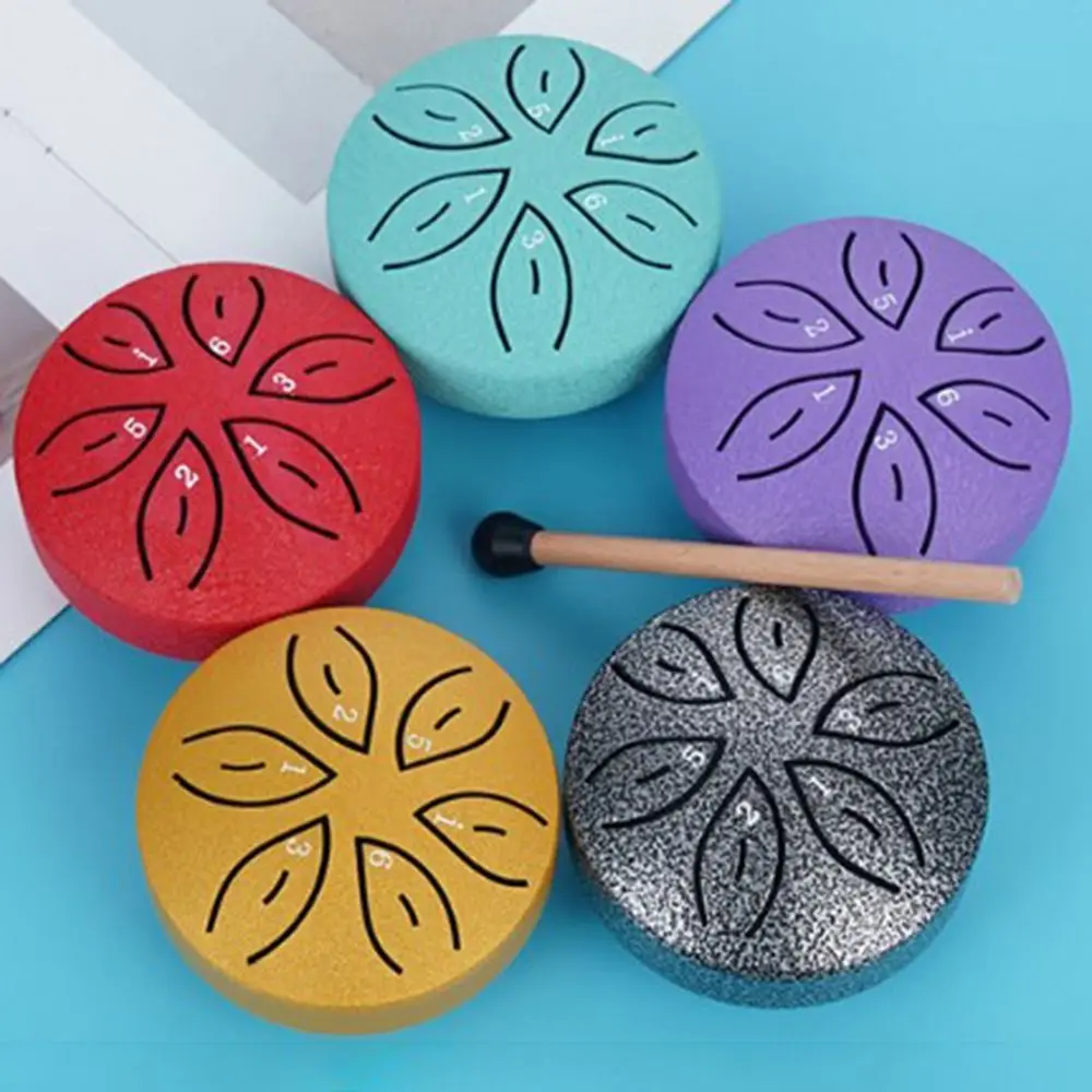 6-Tone Steel Tongue Drum Set Multicolour Hollow Mini Hand Pan Drums 3 Inch Portable Meditation Drum Drum Accessories