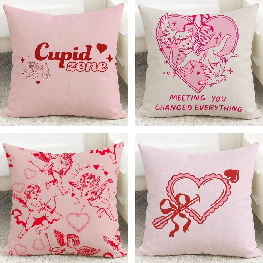 Art R-romantic C-Cupid L-Love Cushion Cover Cushion Covers Natural Linen Breathable Sofa Bedroom Decor Pillowcase