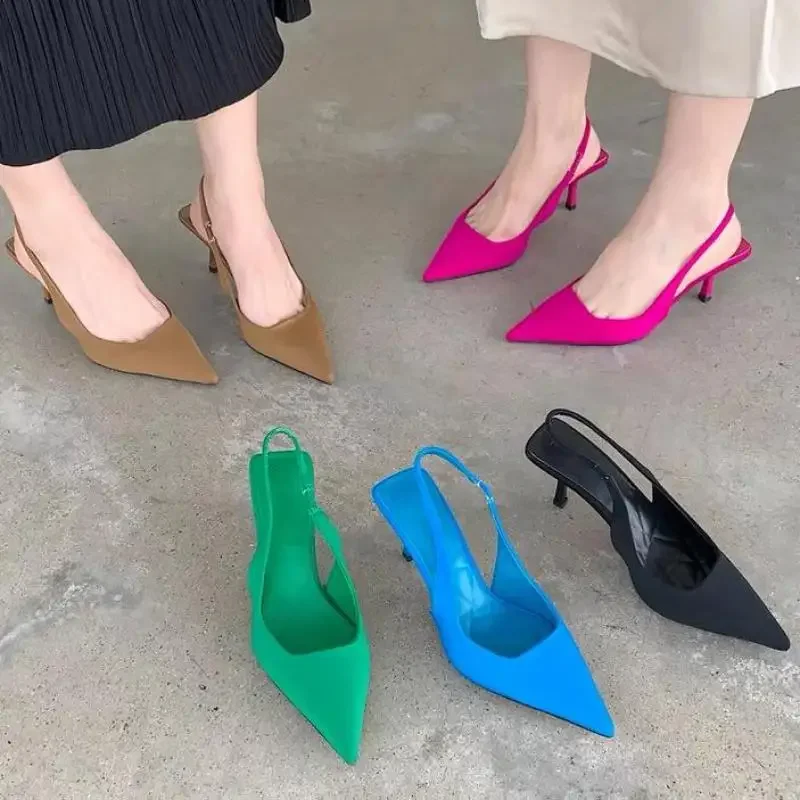 

2023 New Brand Women Sandals Thin High Heels Slip On Mules Pointed Toe Shallow Pumps Shoes Ytmtloy Rubber Sandalias Feminina