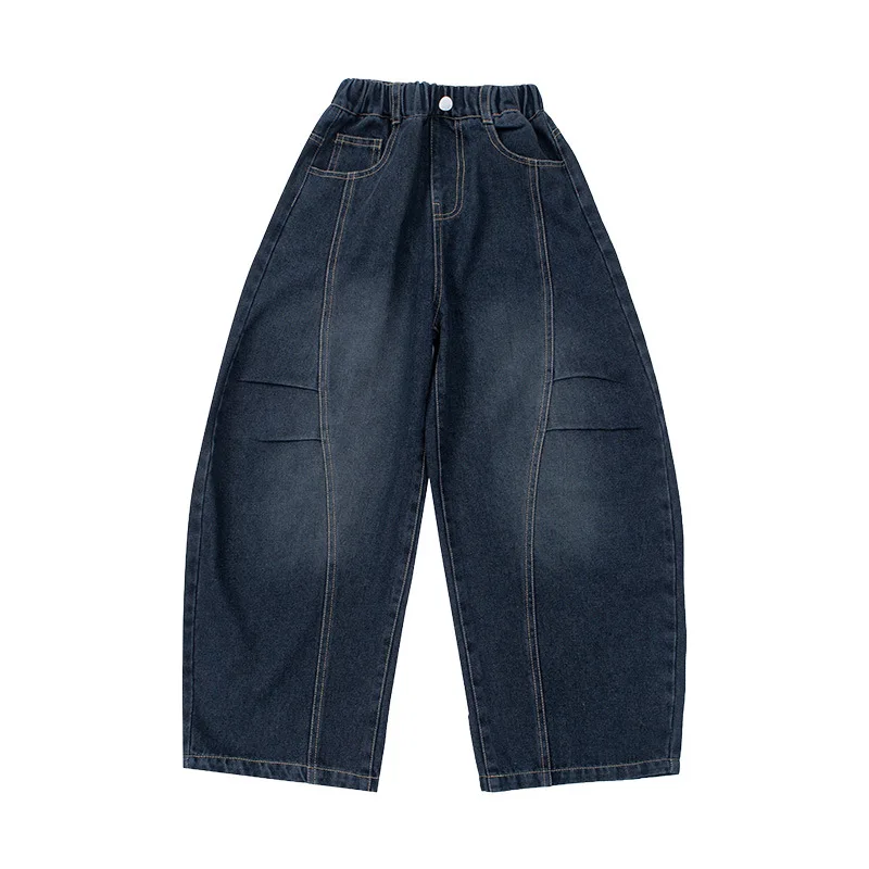 الفتيات المرقعة الجينز 2025 الخريف نمط جديد في سن المراهقة الأطفال فضفاض واسعة الساق الدنيم السراويل ملابس الأطفال #6