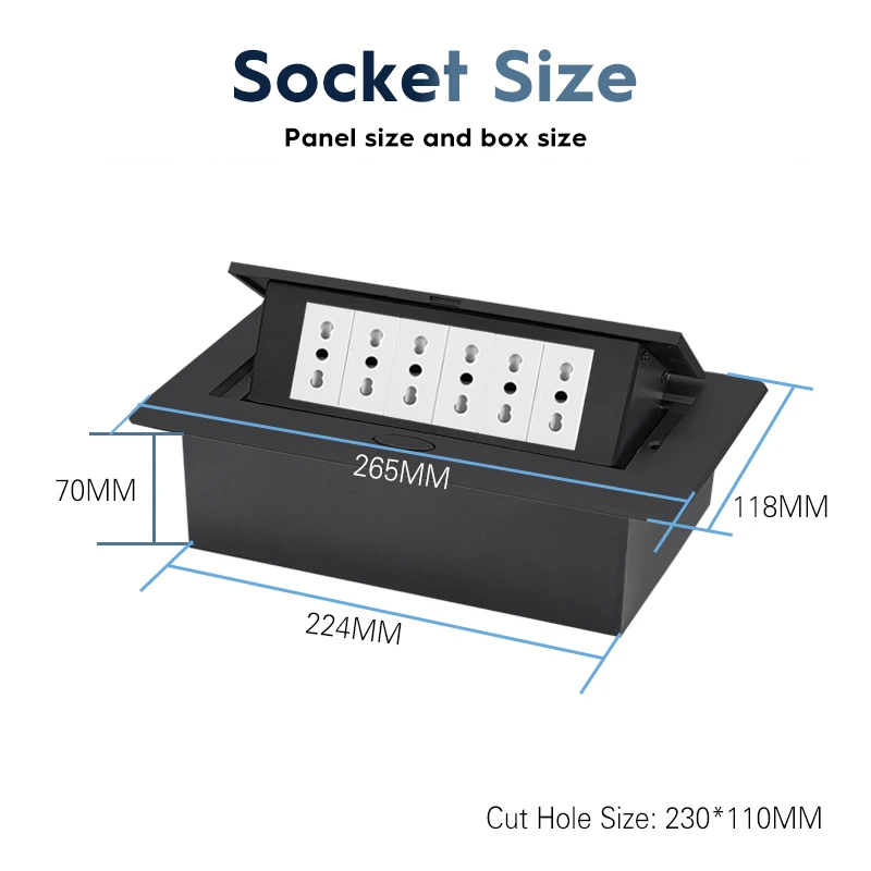 Italian Standard 16A Chile Hidden Table Socket Metal Panel Office Horizontal Install USB Network RJ45 Kitchen Cabinet Desktop