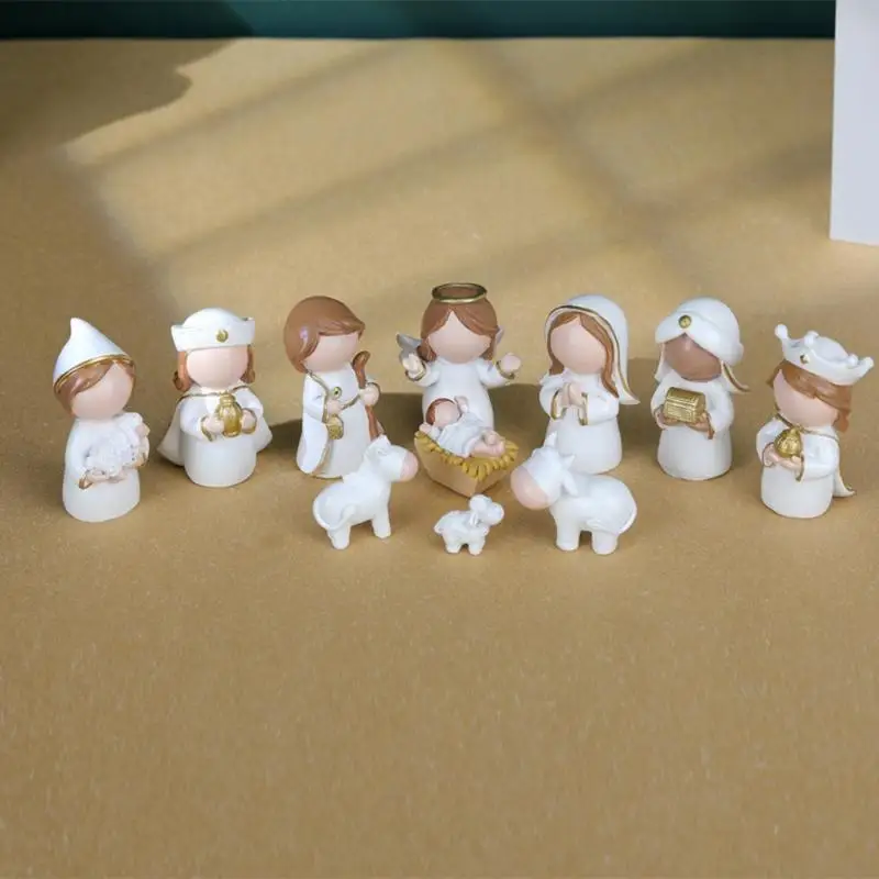  Christmas Nativity Set Holy Family Resins Figurine Statue with Stable Miniature Christmas Nativity Scene Sculptures