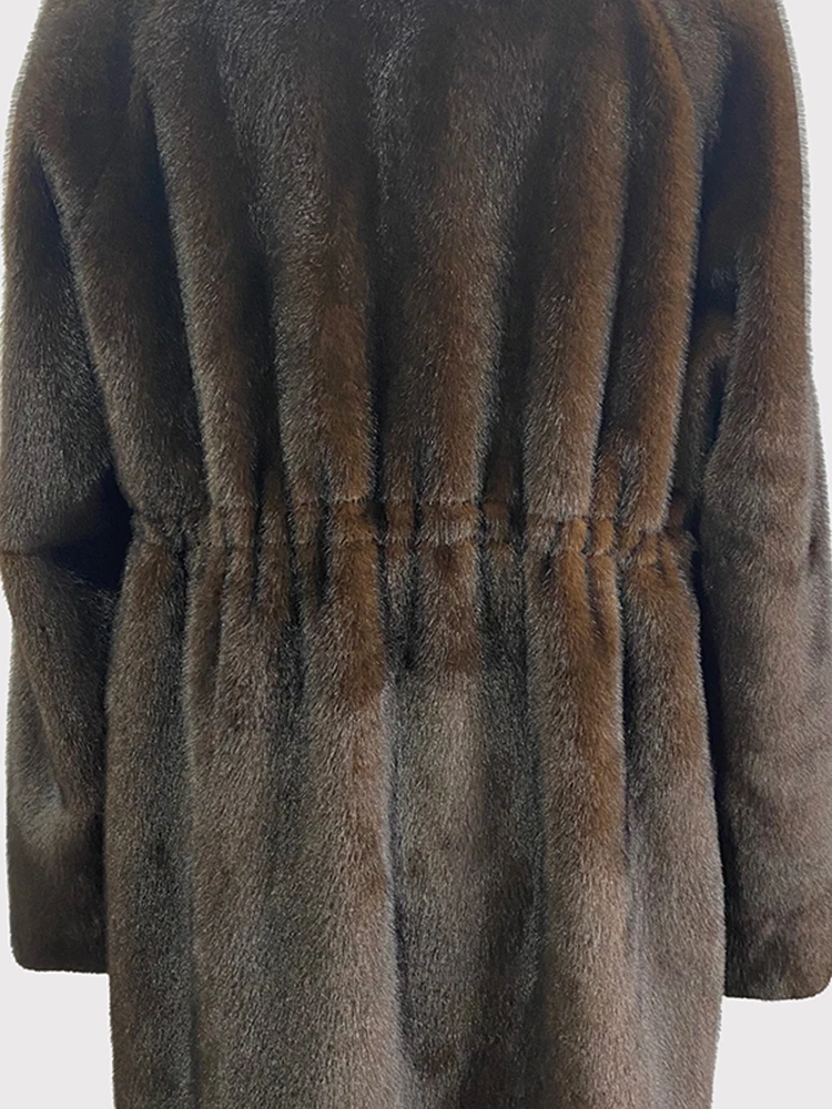 Nerazzurri Winter Long Thick Warm Fluffy Brown Faux Mink Fur Coat Women Shawl Collar Elegant Luxury Chic Furry Overcoat 2024