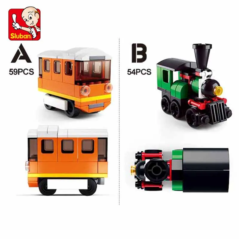 Sluban Building Block Toys Mini Builder Set City Vehicles B0598 Bus Train Taxi Subway Compatbile With Leading Brands