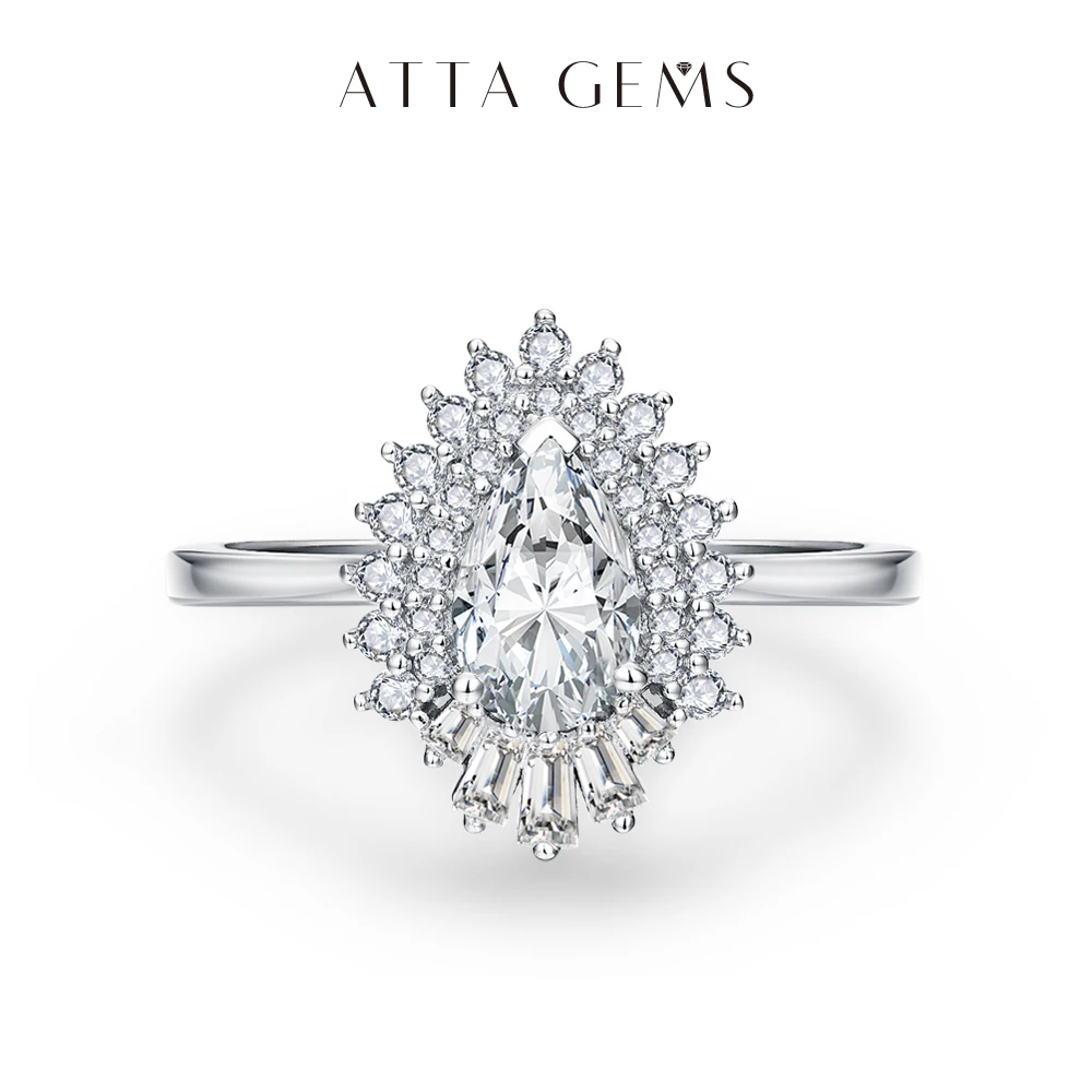 

ATTAGEMS Pear Cut 1CT Moissanite Double Halo Rings for Women 925 Sterling Silver Luxury Wedding Ring Bridal Promise Jewelry Gift