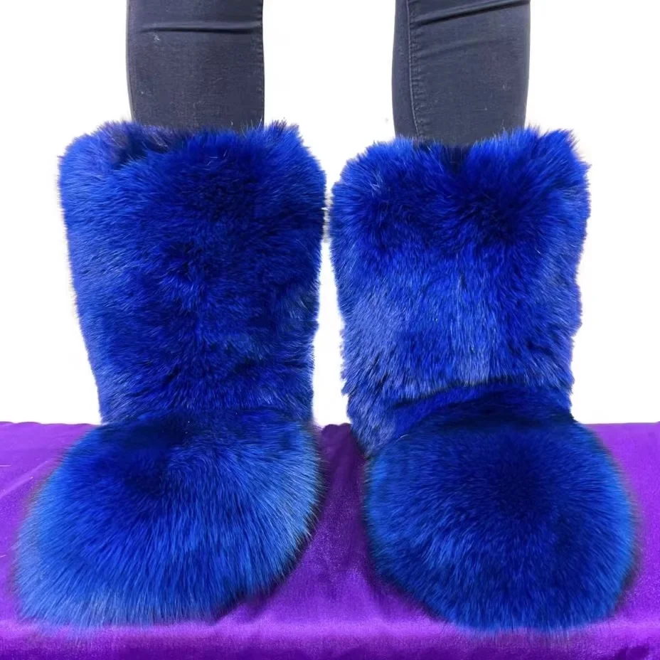 

Зимние сапоги из лисьего меха, женская зимняя новая обувь, женские сапоги средней длины по индивидуальному заказу