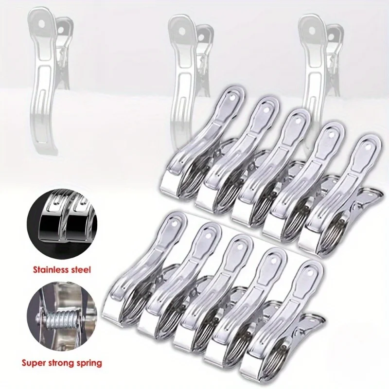 10/20/30 PCS of Large Stainless Steel Clips for Home Drying Down Clothes and Quilt Spring Windproof Clothespins for Home Laundry