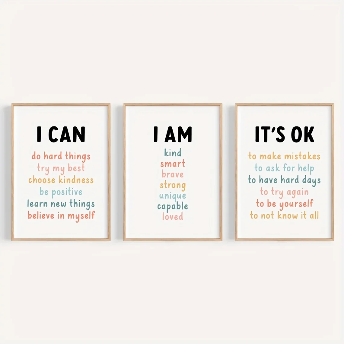 （NOframe 3PCS）-2D Flat, 2D Flat, Affirmations Set of 3, Daily Affirmations Wall Art Bundle, I Am I Can Words of Affirmations,