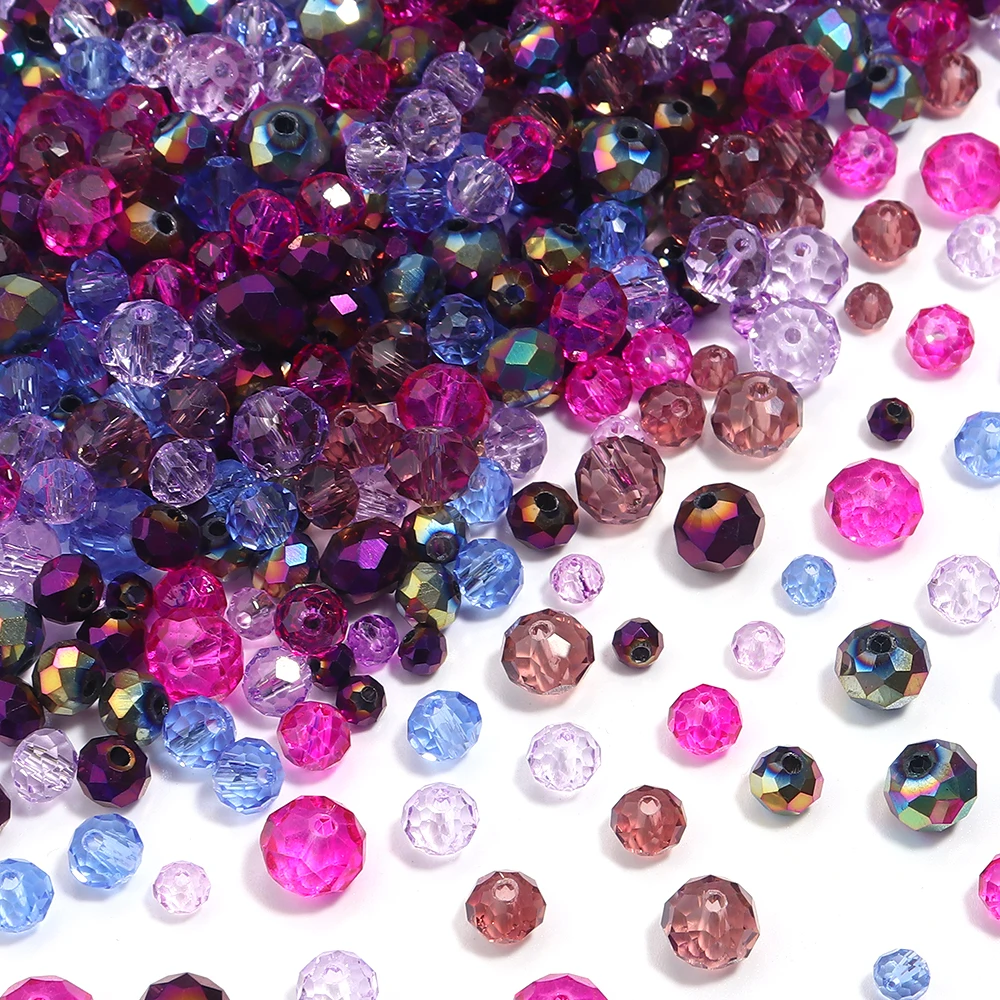 100-200pcs/bag 4/6/8mm Mix Color Faceted Glass Beads Clear Round Flat Loose Beads For Jewelry Making DIY Bracelet Necklace