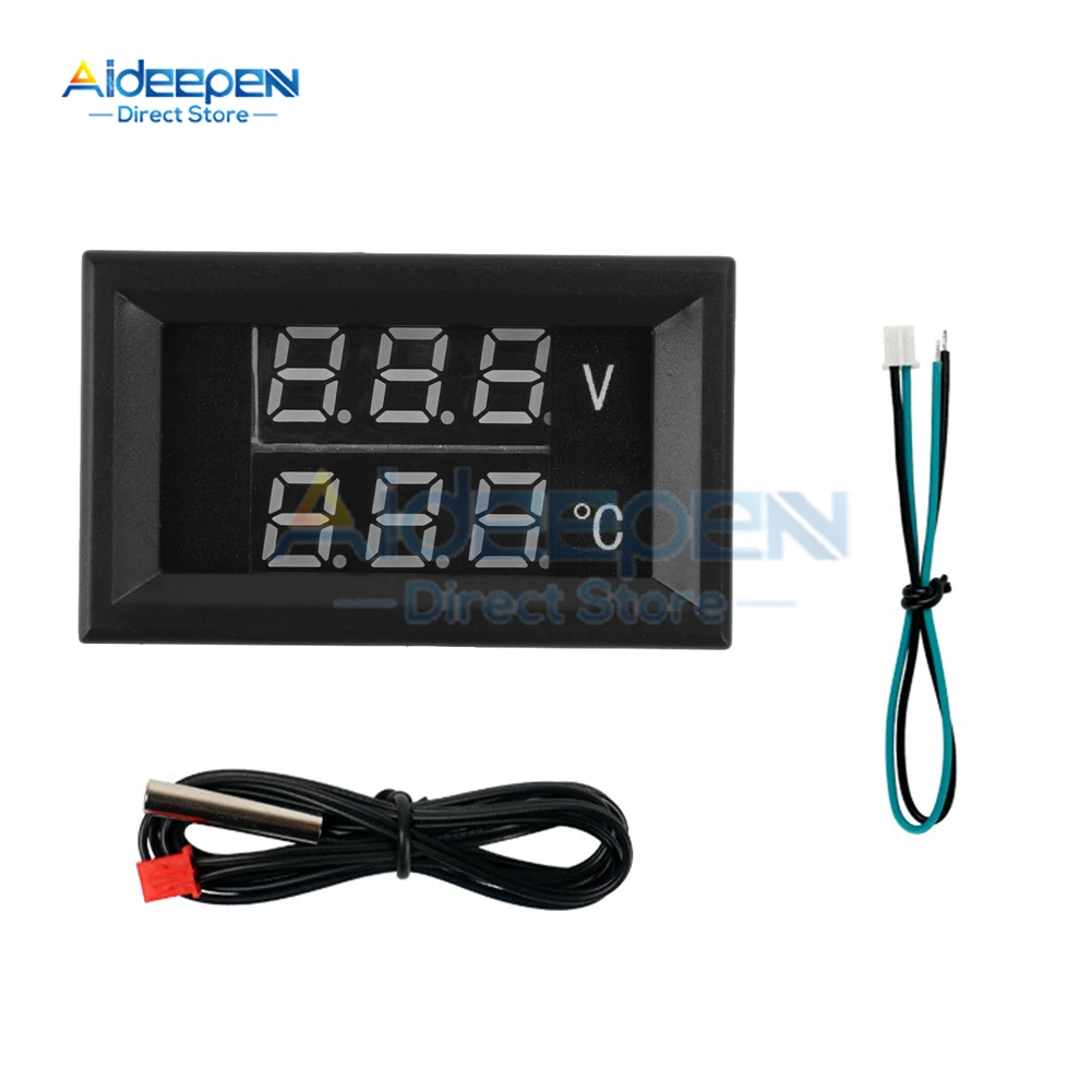 Voltímetro de temperatura de coche 2 en 1 DC 4-28V medidor de voltaje automático pantalla medición Digital para coche motocicleta barco termómetro