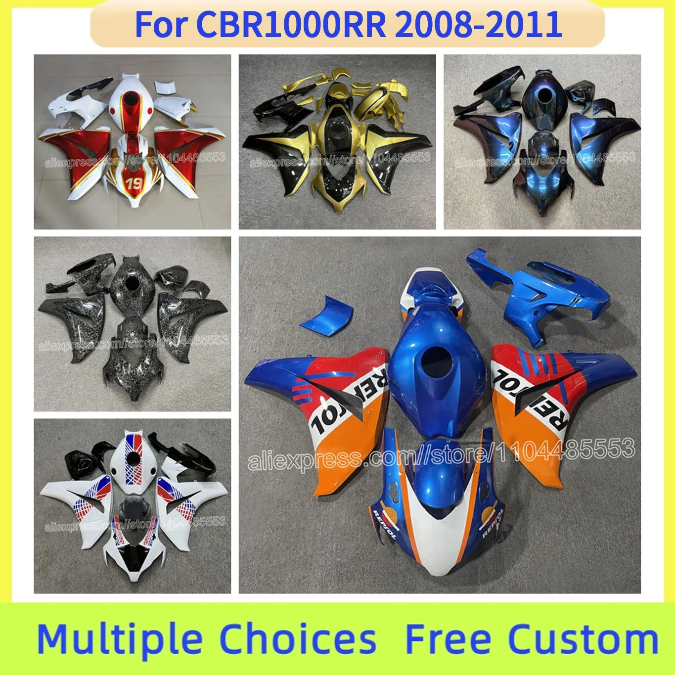

Изготовленные методом литья под давлением обтекатели для CBR1000RR 2008-2011, комплект пластиковых панелей из ABS-пластика для мотоцикла, индивидуальный цвет