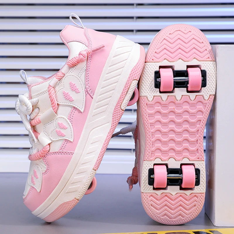 New Children Ice Roller Skates Wheels Outdoor Sports Shoes Leather Breathable Non-Slip Wear-Resistant Girls Boys Gifts For Kids