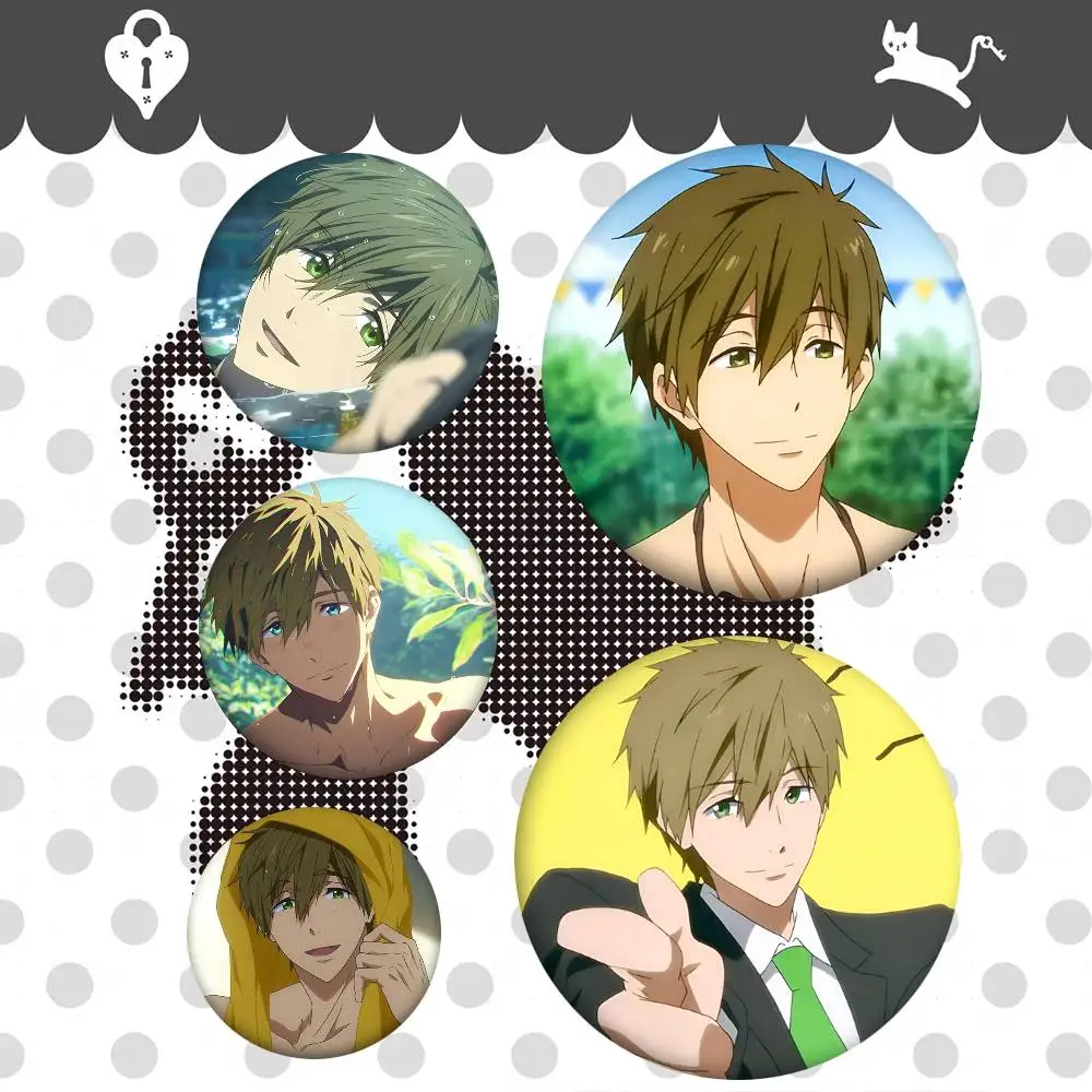 1pc Anime Free! Tachibana Makoto Cartoon Style Badge Brooches On Backpack Decoration Round Enamel Pins For Accessorys