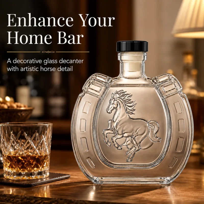 Carafe en verre vintage motif fer à cheval 350 ml, bouteille à whisky transparente, distributeur de liqueur, ornement décoratif pour bar à domicile