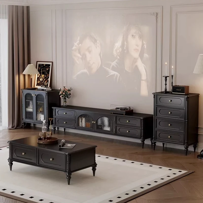 

American retro style solid wood TV cabinet living room 2026 new home storage locker integrated light luxury high sense