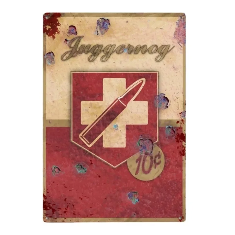 Juggernog Perk Metal Poster Retro Tin Signs Pub Cafe Bar Garage Retro Marks targa Iron Painting Wall Poster Home Hanging