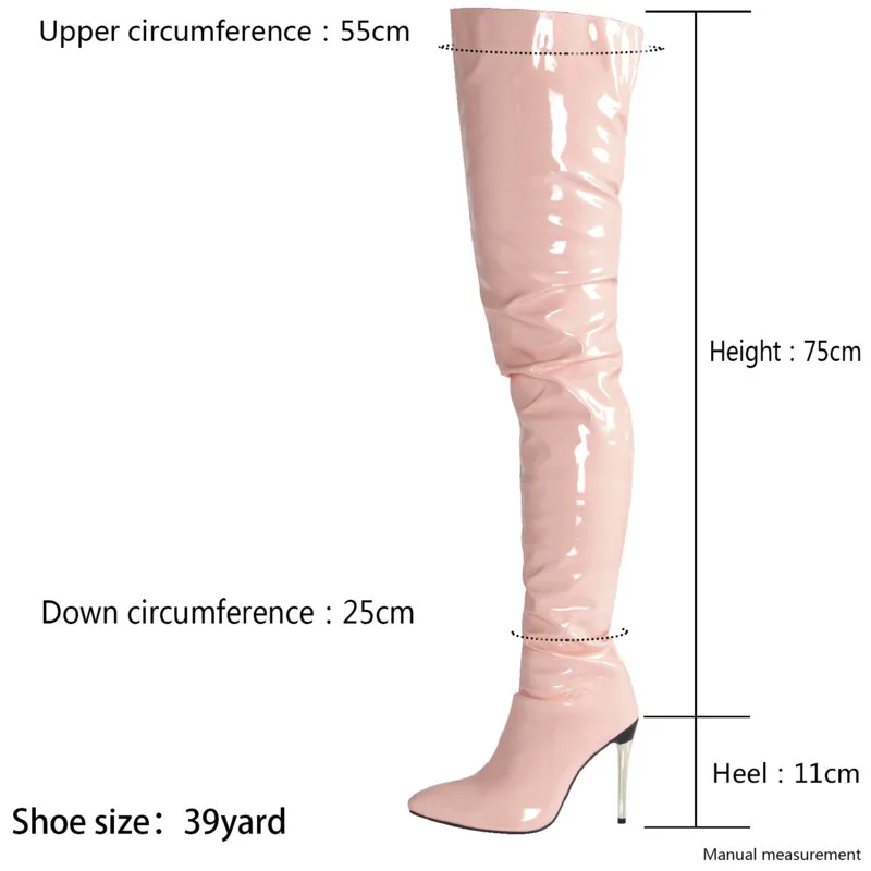 2024 High Heels Women Boots Patent Leather Over The Knee Boots Sexy Stiletto Side Zipper Big Size Women\'s High Boots Lady Shoes