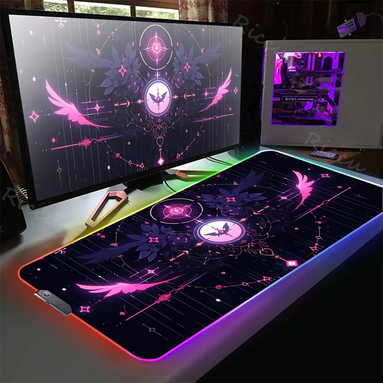 Cardcaptor Sakura Anime Mouse Pad RGB Kawaii Laptop Gaming Keyboard Pad Carpet Gamer Desk Mats LED Color Backlight Mouse Mat