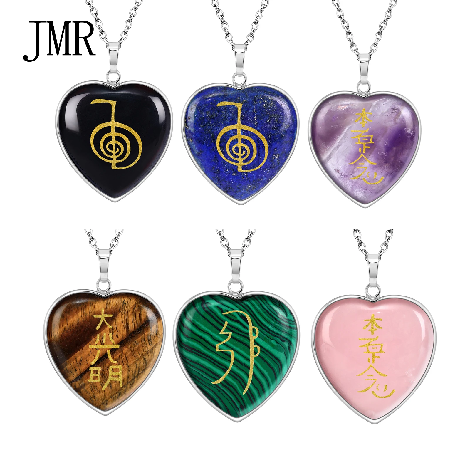 

Usui Reiki Cho Ku Rei Symbol Pendant Natural Healing Stone Necklace Amethyst Crystal sacred engraved spiritual products jewelry