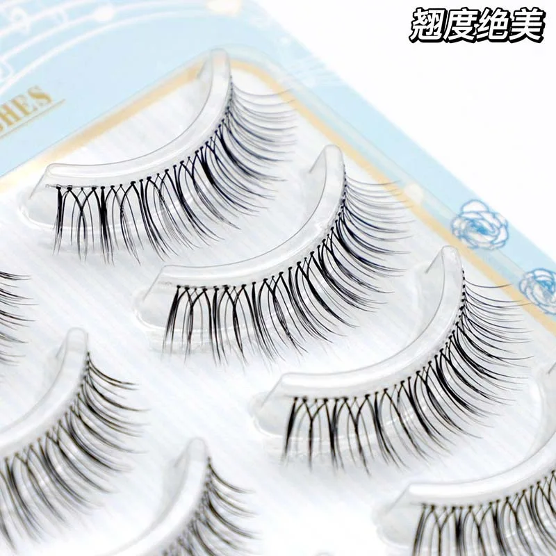 Japanese And Korean Girl 5 Pairs Sharpened False Eyelash Natural Manga Transparent Stem 3D Mink Handmade Eyelash Extension