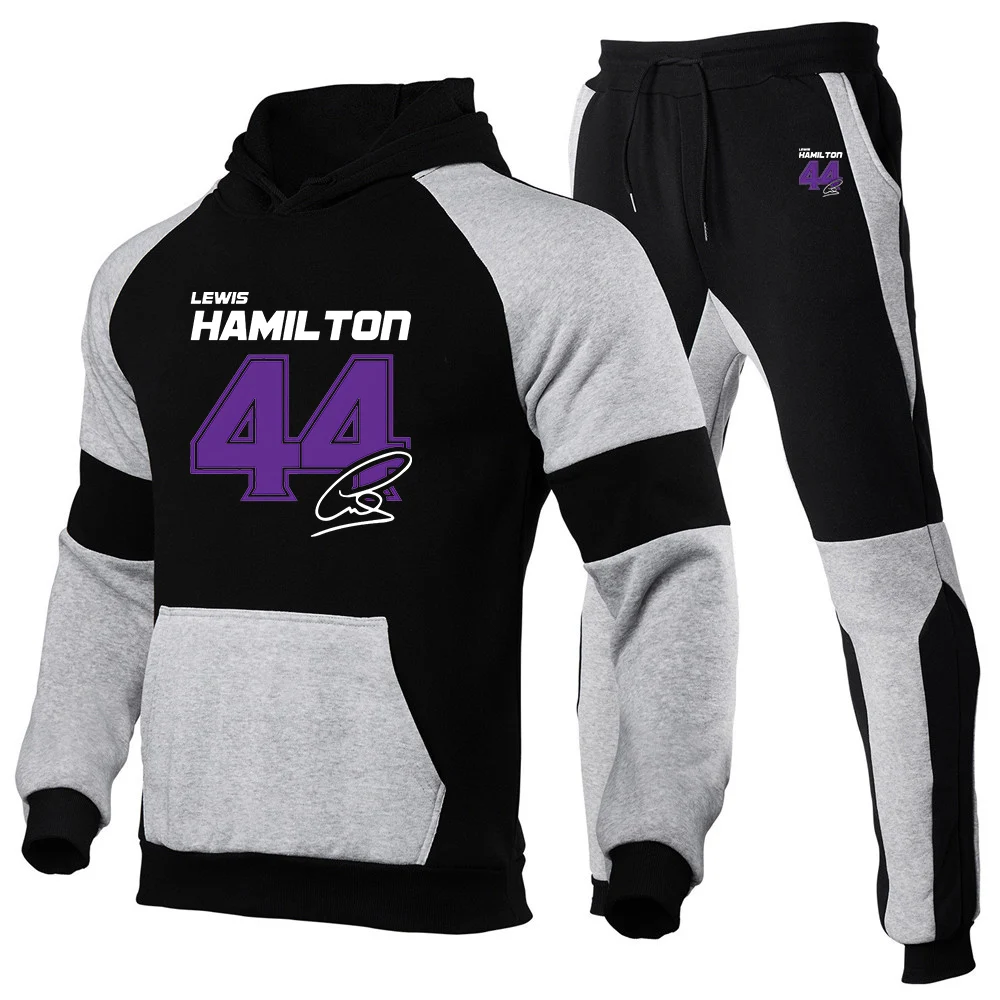 Lewis Hamilton Digital 44 Print 2025 Men's New Patchwork Color Set Spring And Autumn Warm Casual Hoodie + Sports Pants Suit