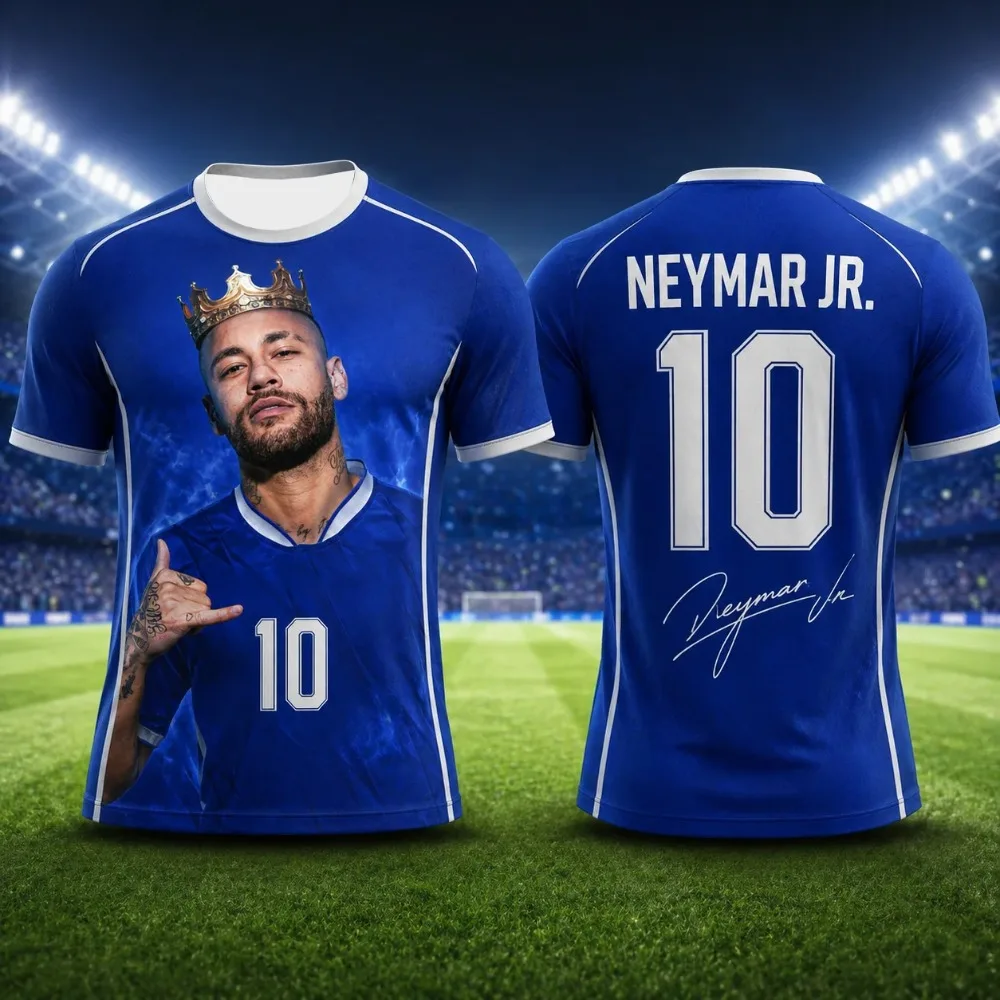 Limited edition Neymar summer 3D print-on-cloth family sportswear football jersey T-shirt suitable for active wear