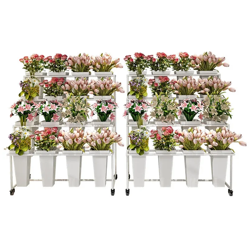 

Movable Iron Flower Stand with Ladder Multi-Layer Stall Display for Flower Shop Ready Stock for Flowers Buckets & Planters
