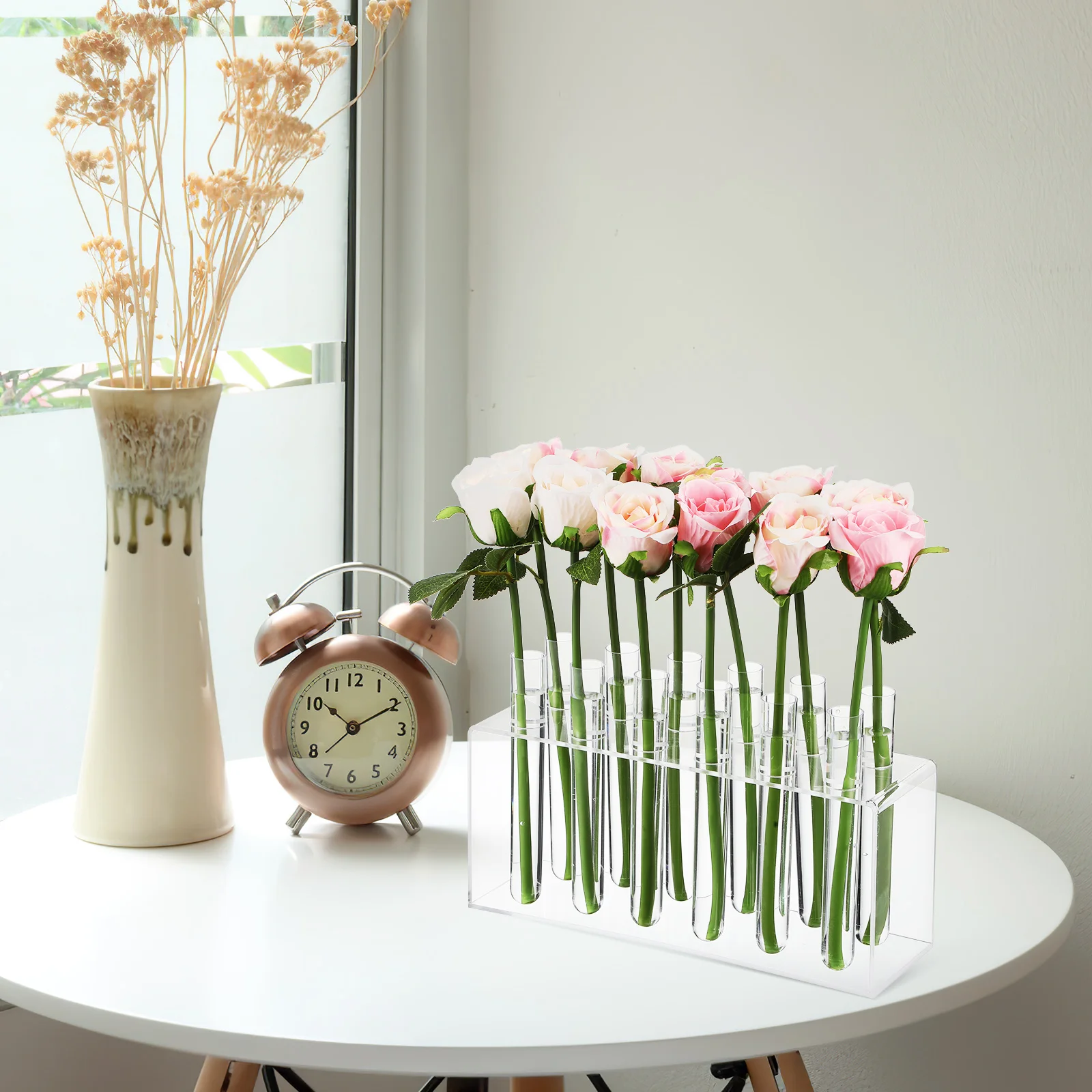 

12 pcs Acrylic Flower Vase Kit 26CMx8CMx10CM Floral Tubes Transparent Elegant Stable Support Multi Functional Wedding Home