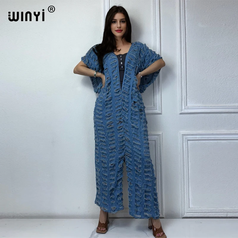 WINYI Original old openwork loose denim jumpsuit