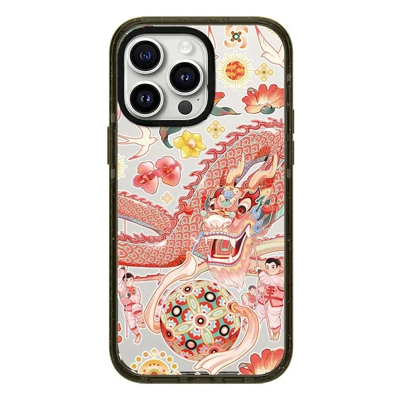 ドラゴンデザインの電話ケース,iPhone 11,12,13,14,15,16 pro max用の改良されたエッジを備えたアクリルケース